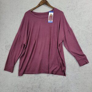 NEW Felina Womens L Oversized Long Sleeve Top Burgundy